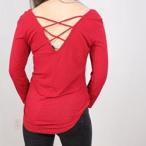 *U2B Cross Open Back Red Long Sleeve